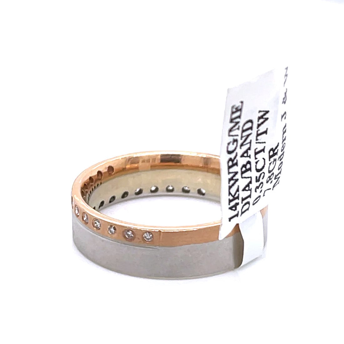 14k Rose White Gold 0.35 CT Diamond Men's Band, 7.8gm, Size 10