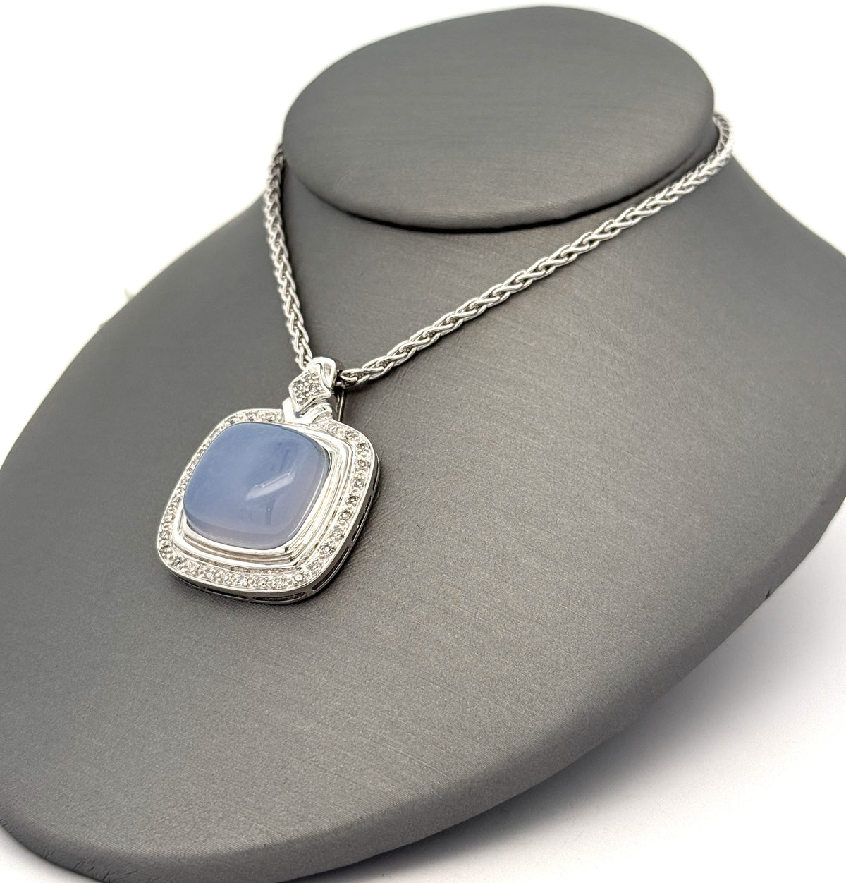 14k White Gold 0.25 CT Diamond & Moon Stone Pendant Necklace, 17", S108787