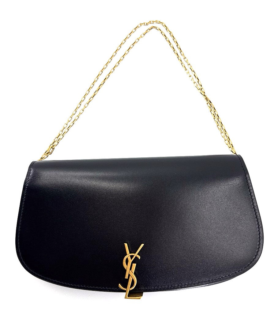 Saint Laurent Voltaire YSL Monogram Wallet on Chain in Grained Leather