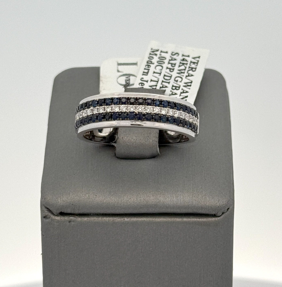 14k White Gold 1.00CT Diamond & Sapphire Men's Ring, 10.3gm, Size 10, S16546