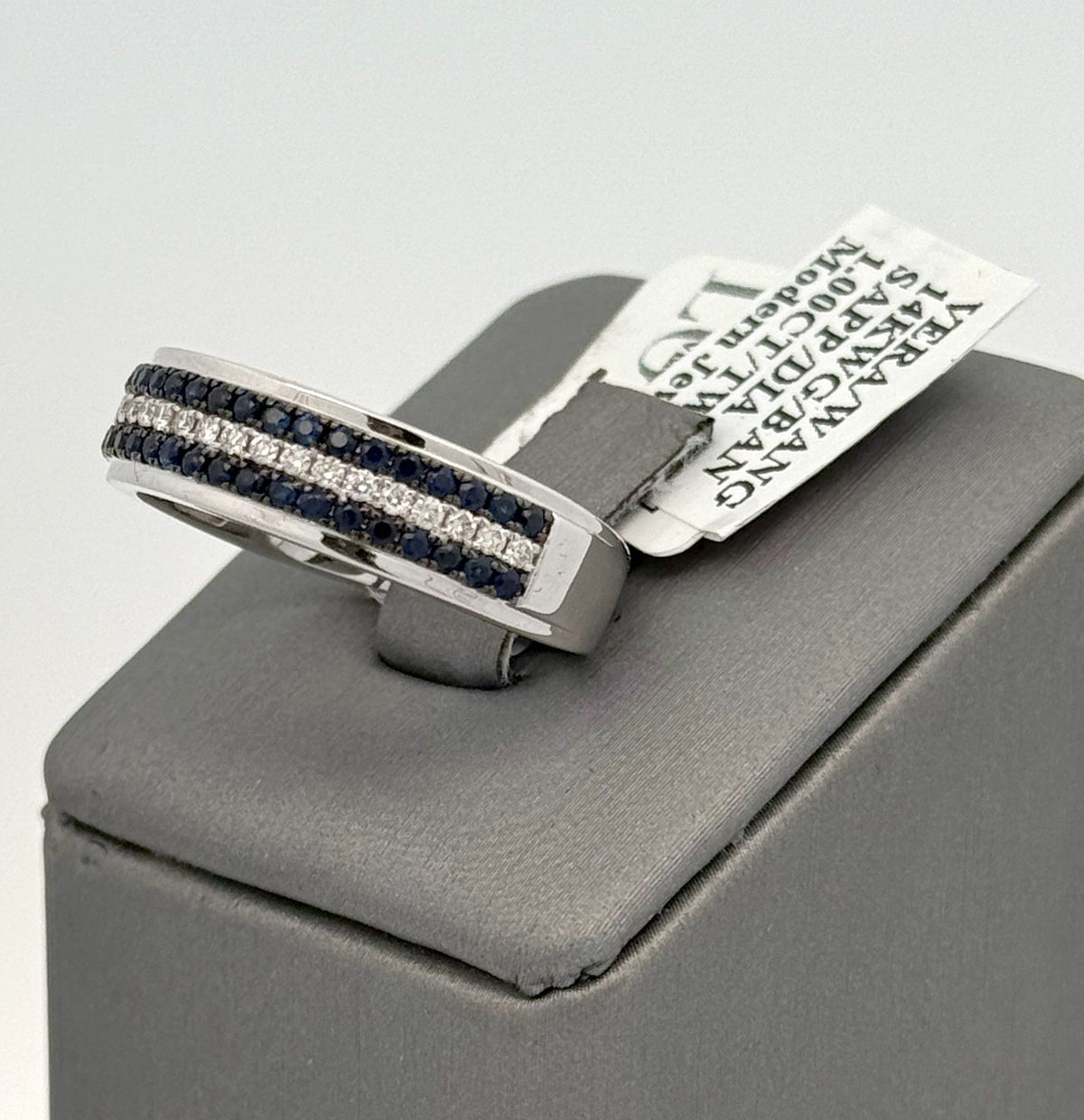 14k White Gold 1.00CT Diamond & Sapphire Men's Ring, 10.3gm, Size 10, S16546