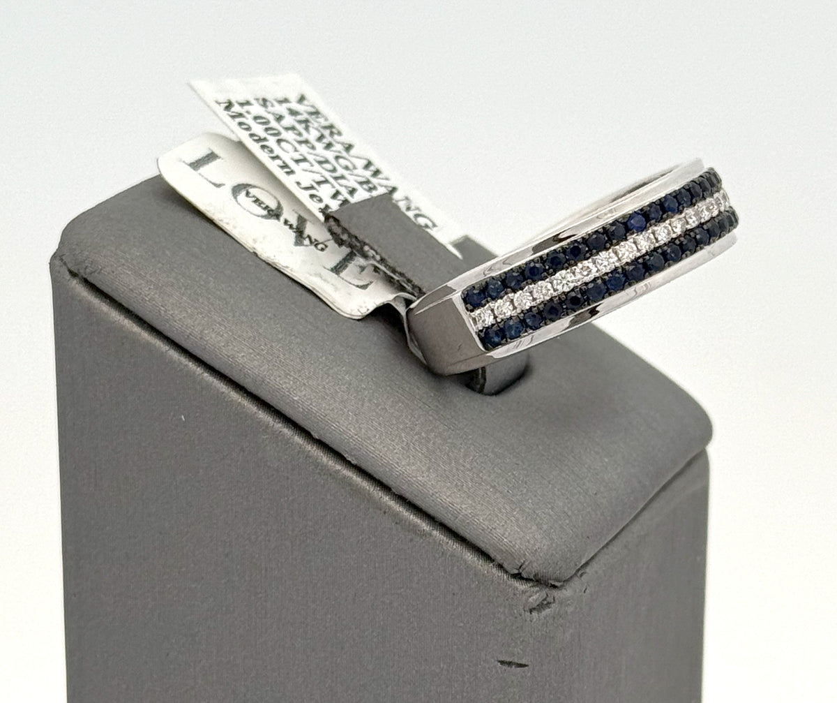 14k White Gold 1.00CT Diamond & Sapphire Men's Ring, 10.3gm, Size 10, S16546
