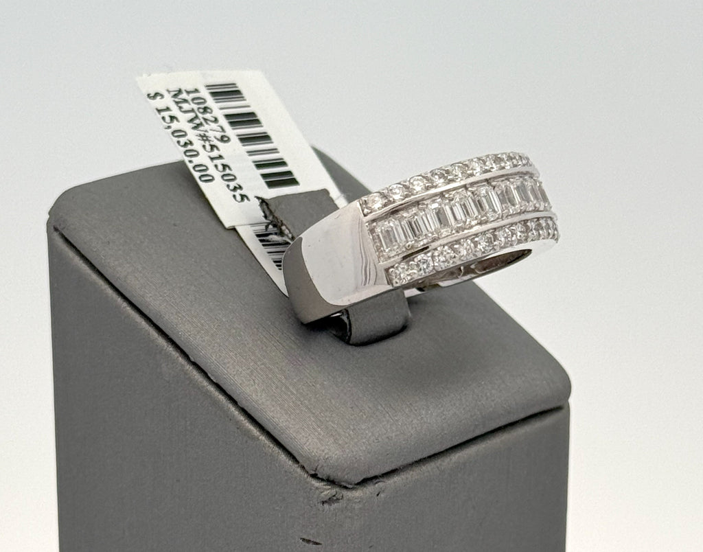 14k White Gold 2.25CT Emerald Diamond Wedding Band 9.4g Size 10 S108279