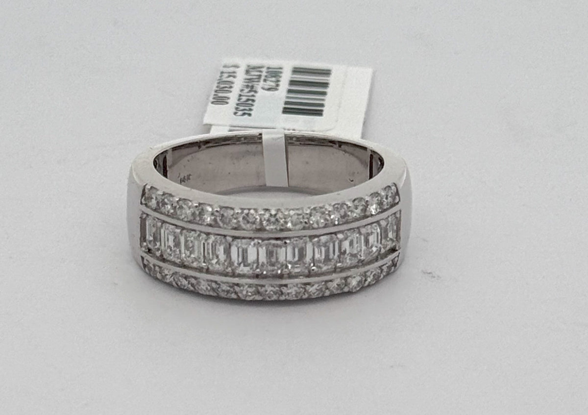 14k White Gold 2.25CT Emerald Diamond Wedding Band 9.4g Size 10 S108279