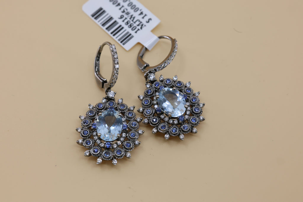 18k White Gold Multi Color Gemstone Drop Earrings, 7.4g, S108816
