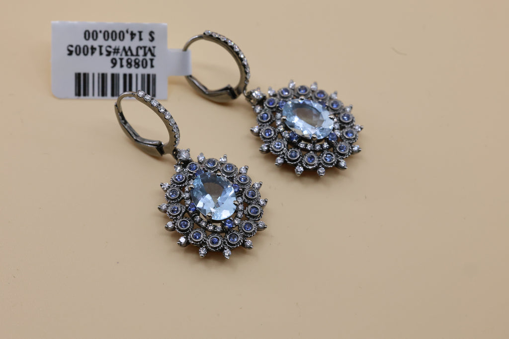18k White Gold Multi Color Gemstone Drop Earrings, 7.4g, S108816