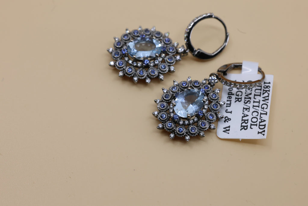18k White Gold Multi Color Gemstone Drop Earrings, 7.4g, S108816
