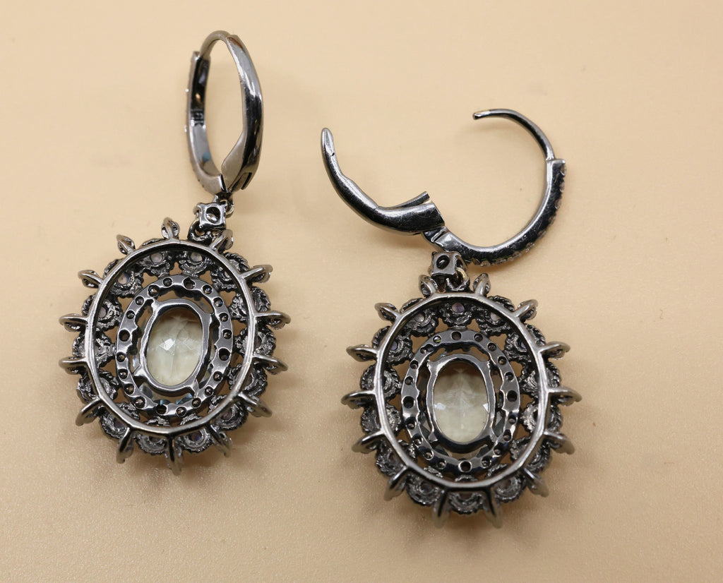 18k White Gold Multi Color Gemstone Drop Earrings, 7.4g, S108816
