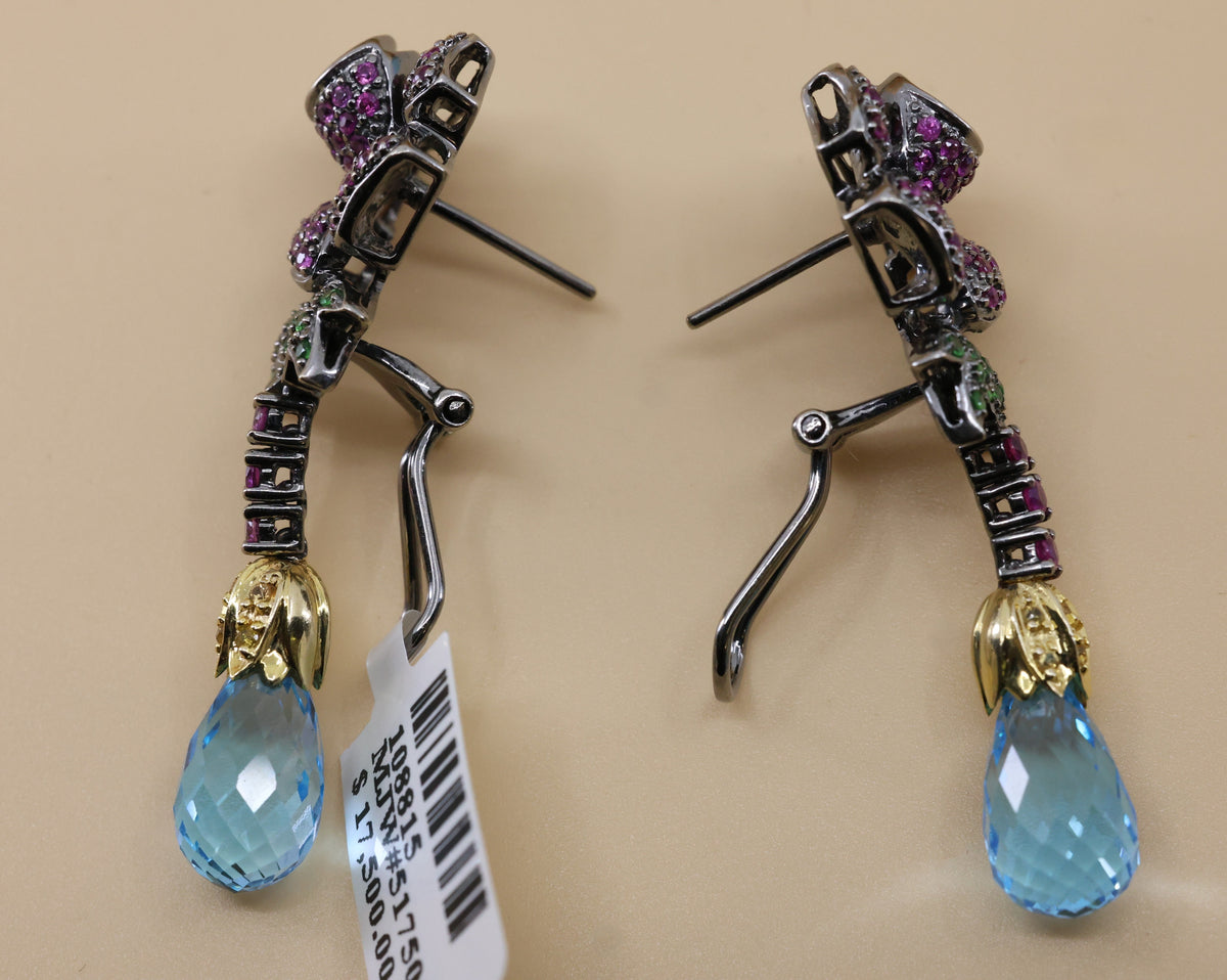 18k White Gold Multi Color Gemstone Drop Earrings, 16.2g, S108815