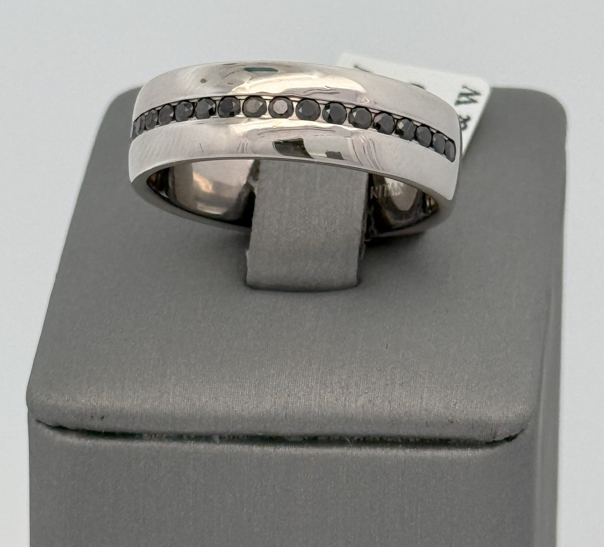 14k White Gold 0.25CT BLK Diamond Men's Wedding Band, 10.2g, Size 10.5, S107273