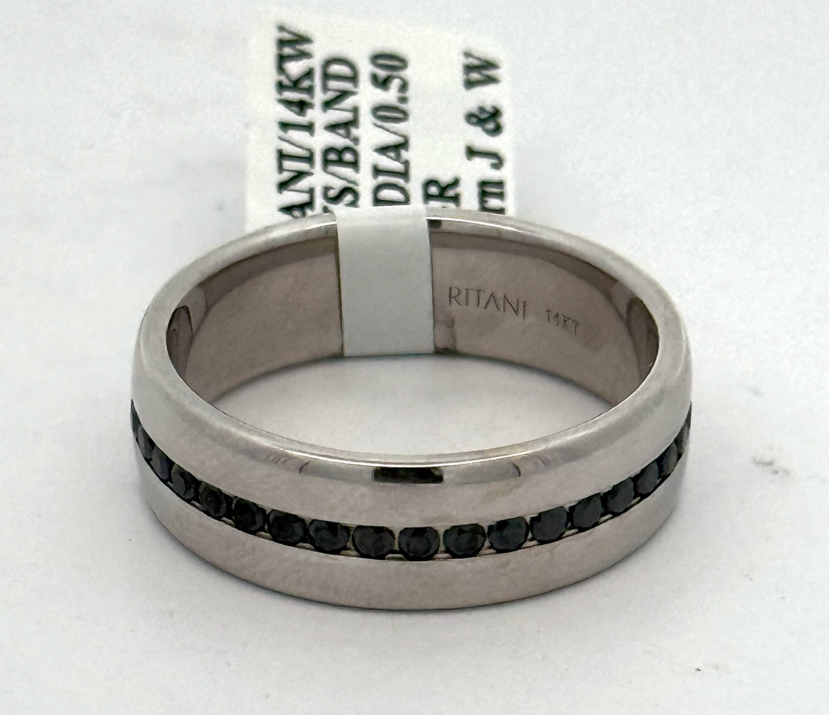 14k White Gold 0.25CT BLK Diamond Men's Wedding Band, 10.2g, Size 10.5, S107273