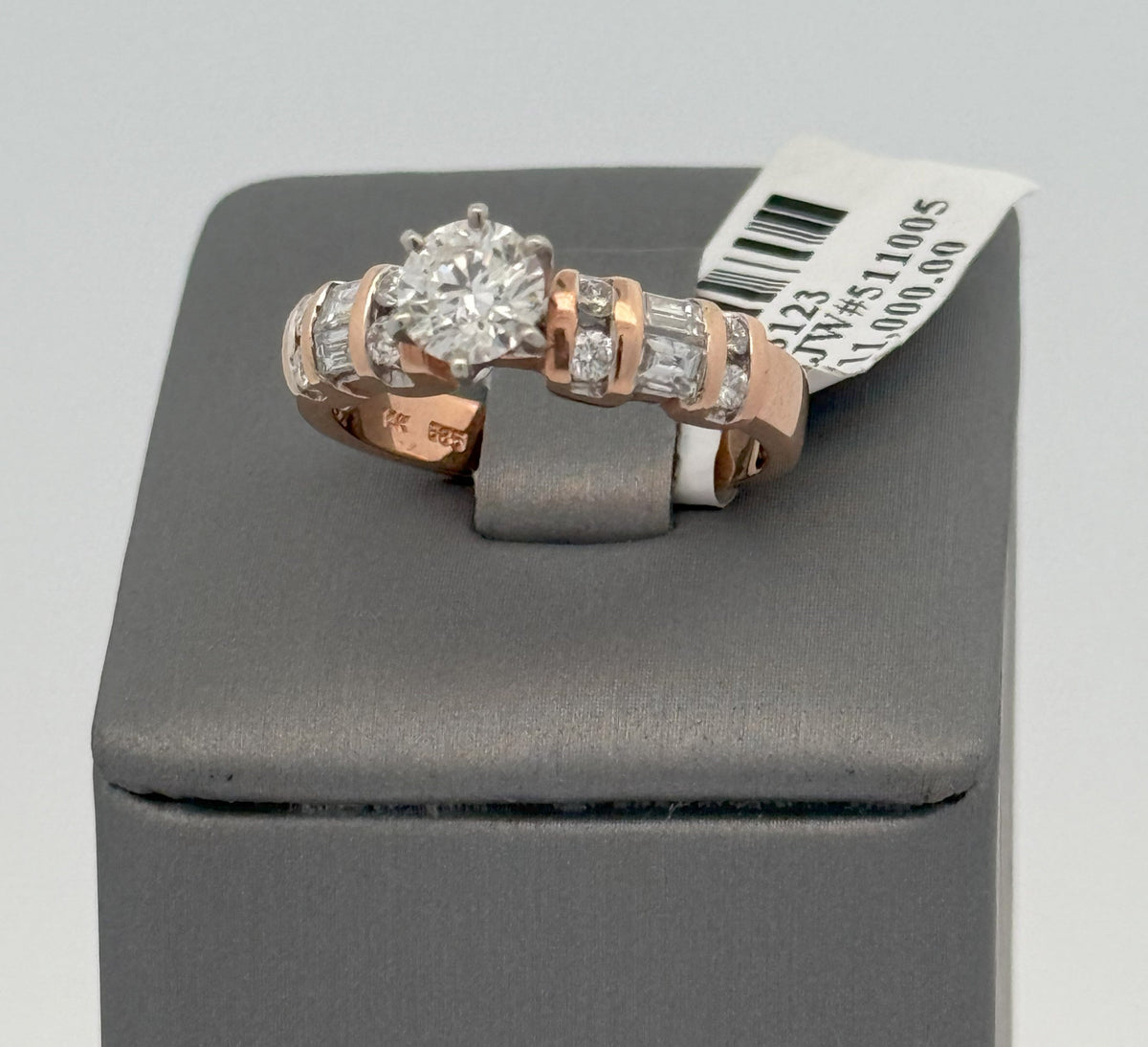 14k Rose Gold 1.00 CT Diamond Engagement Ring, 4.6gm, Size 7.5, S103123
