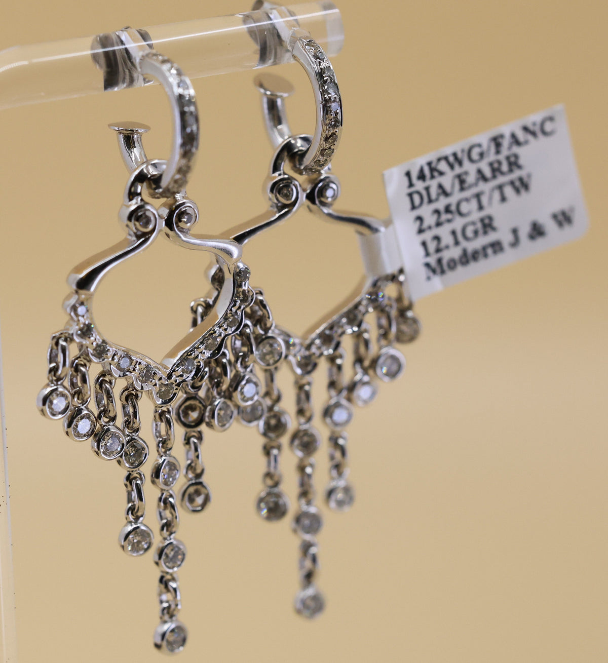 14k White Gold Fancy Drop Earrings, 12.1g, S108841