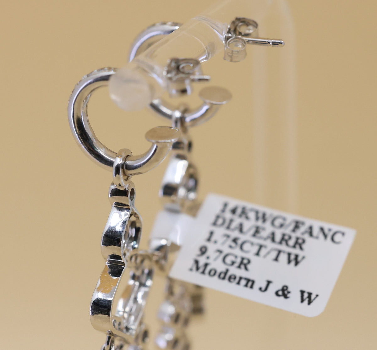 14k White Gold Fancy Drop Earrings, 9.7g, S108842