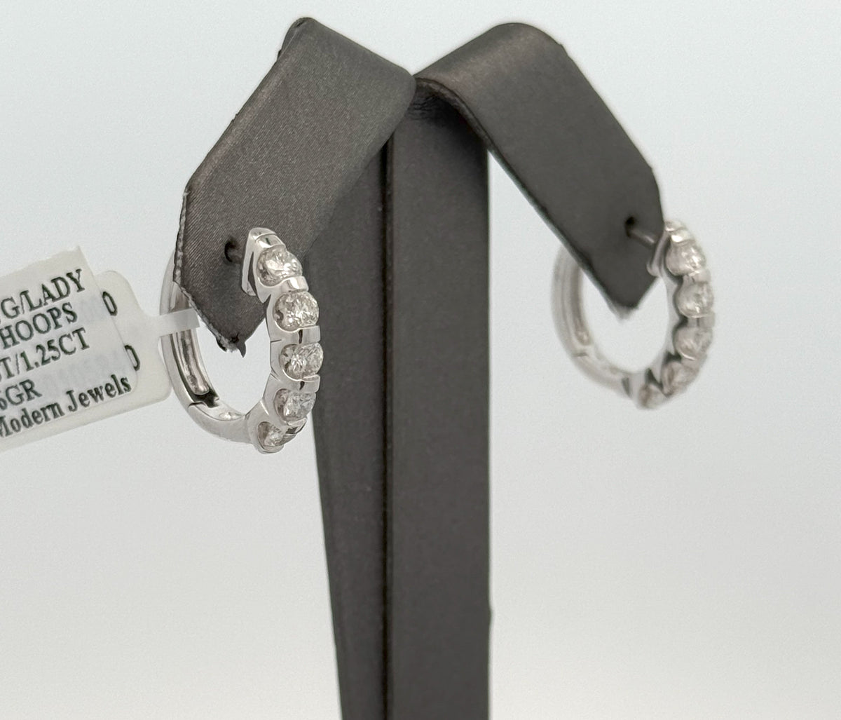 14K White Gold 1.25 CT Diamond Hoop Earrings, 6.6gm, S16591