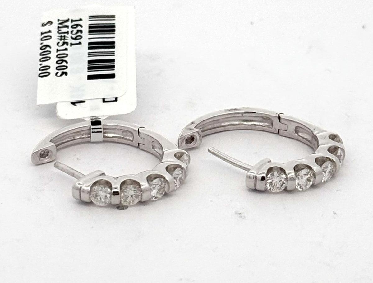 14K White Gold 1.25 CT Diamond Hoop Earrings, 6.6gm, S16591