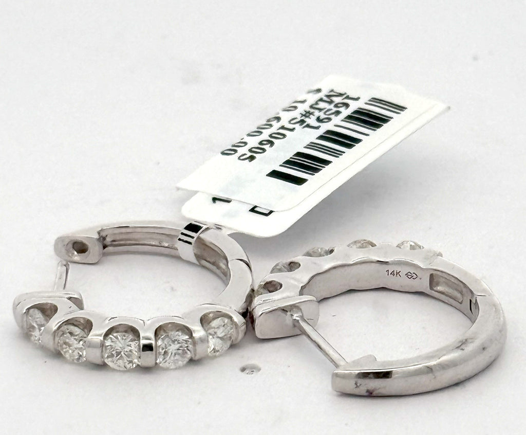 14K White Gold 1.25 CT Diamond Hoop Earrings, 6.6gm, S16591