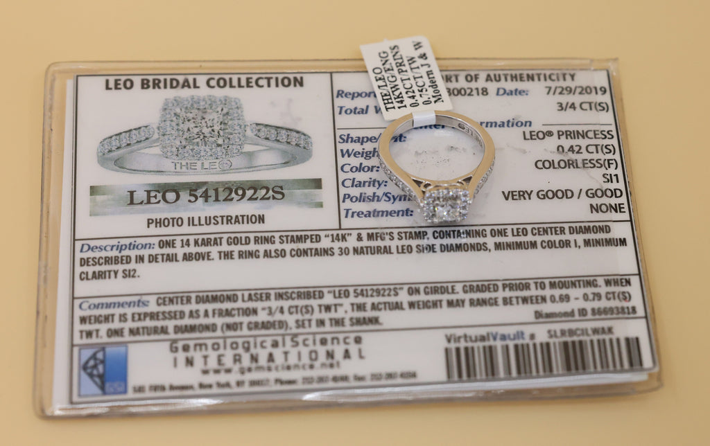 The Leo 14k White Gold 0.42 CT Princess Cut Diamonds Engagement Ring, Size 6, 4.9g, S108859
