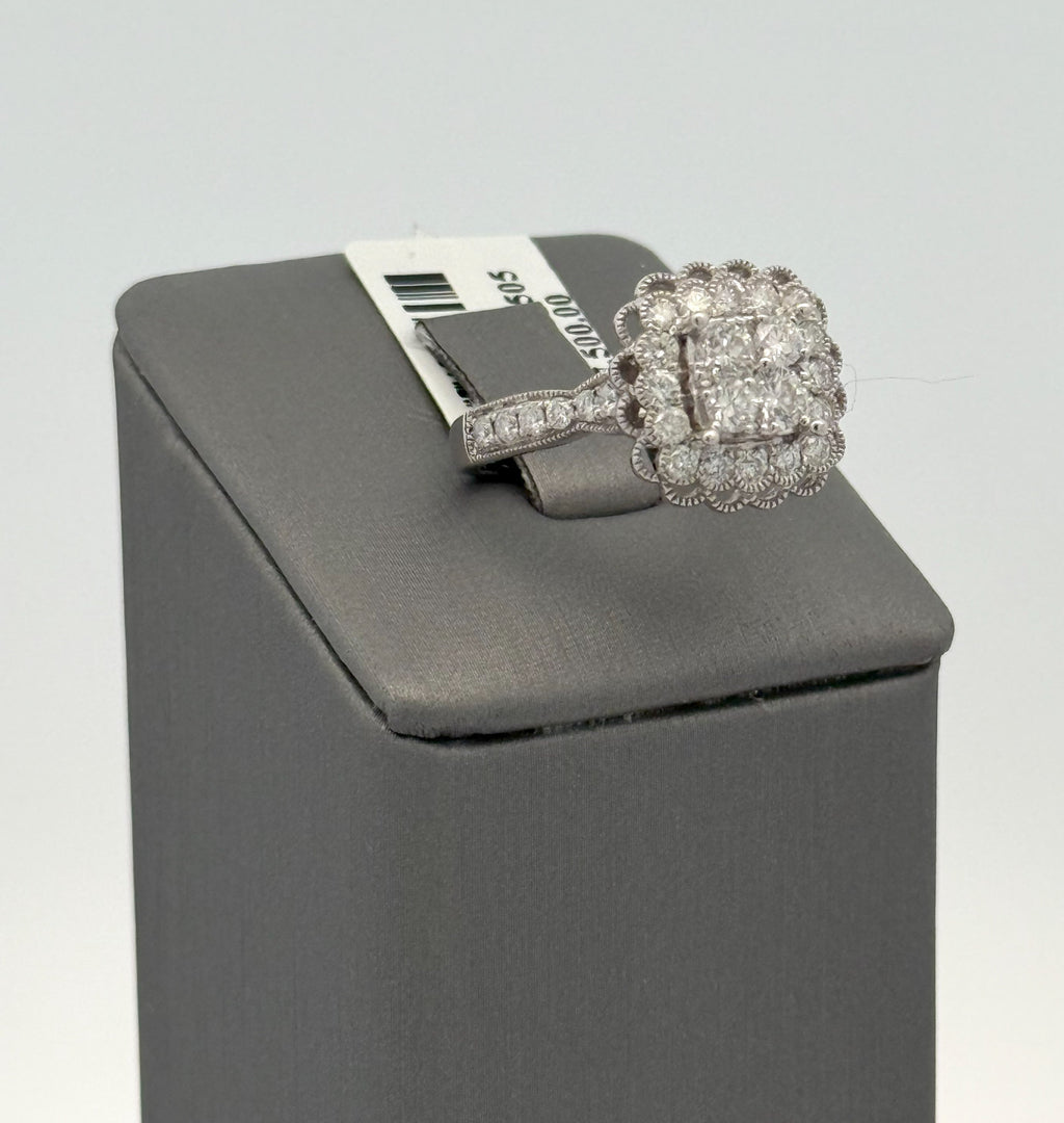 14k White Gold 1.00 CT Diamond Cluster Ring, 4.9g, Size 7, S108423