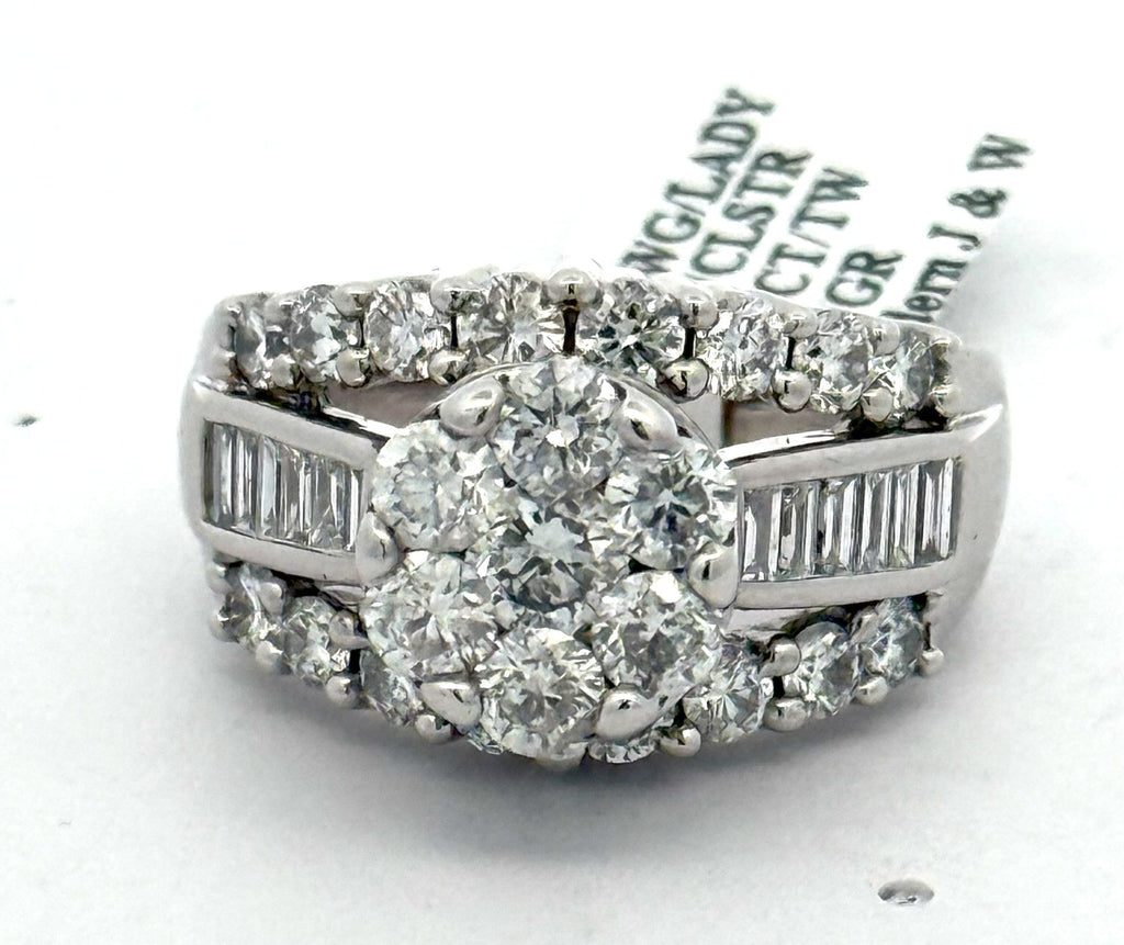 14k White Gold 4.00 CT Diamond Cluster Ladies Ring, 13.7 gm, Size 9, S108477