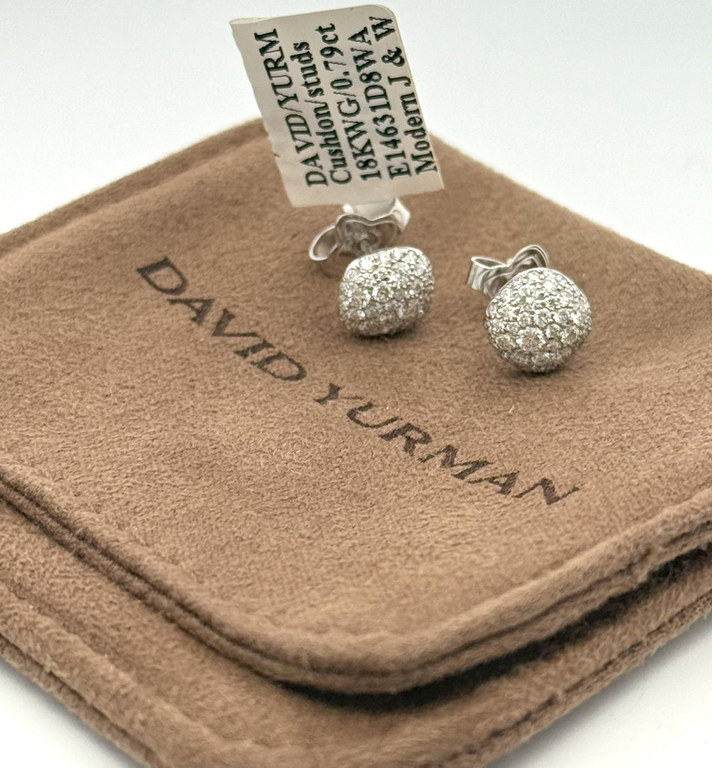 David Yurman Cushion Stud Earrings, 18K White Gold with Diamonds,S108478