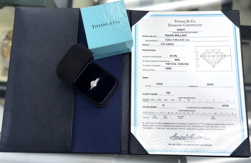 Tiffany & Co Platinum 1.51ct Round Diamond Engagement Ring H/VS1, S108479 (Pre-owned)
