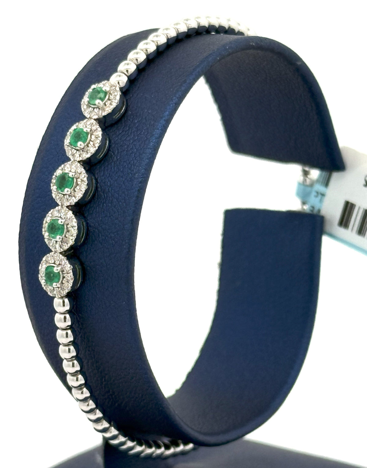 14k White Gold 1.00 CT Diamond & Emerald Bangle Bracelet, 6.9gm, S16616