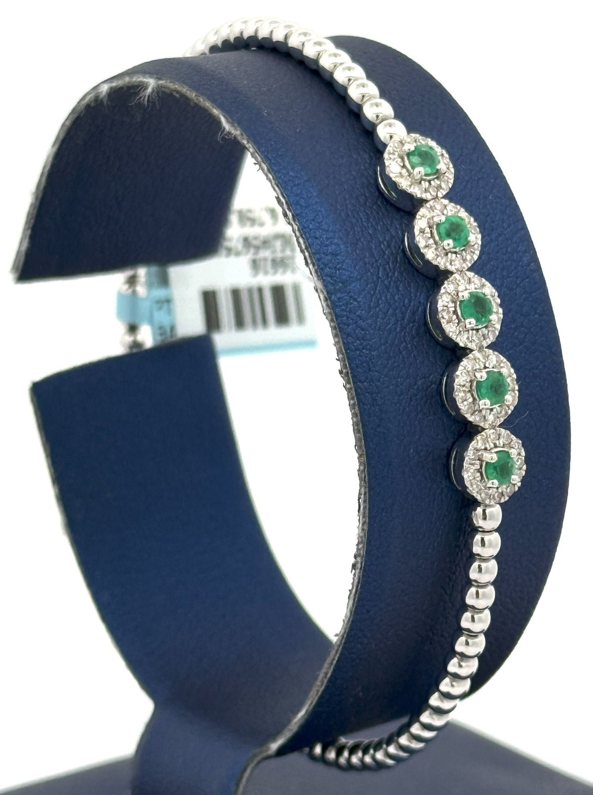 14k White Gold 1.00 CT Diamond & Emerald Bangle Bracelet, 6.9gm, S16616