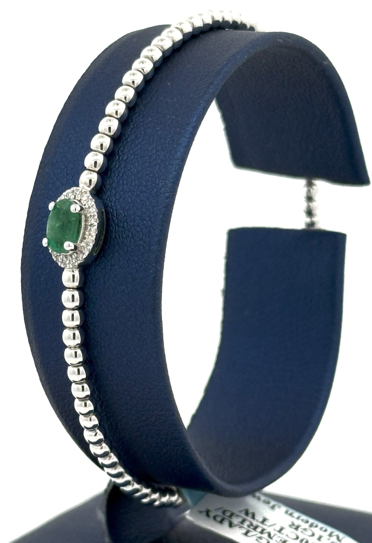 14k White Gold 1.00 CT Diamond & Emerald Bangle Bracelet, 6.1gm, S16614