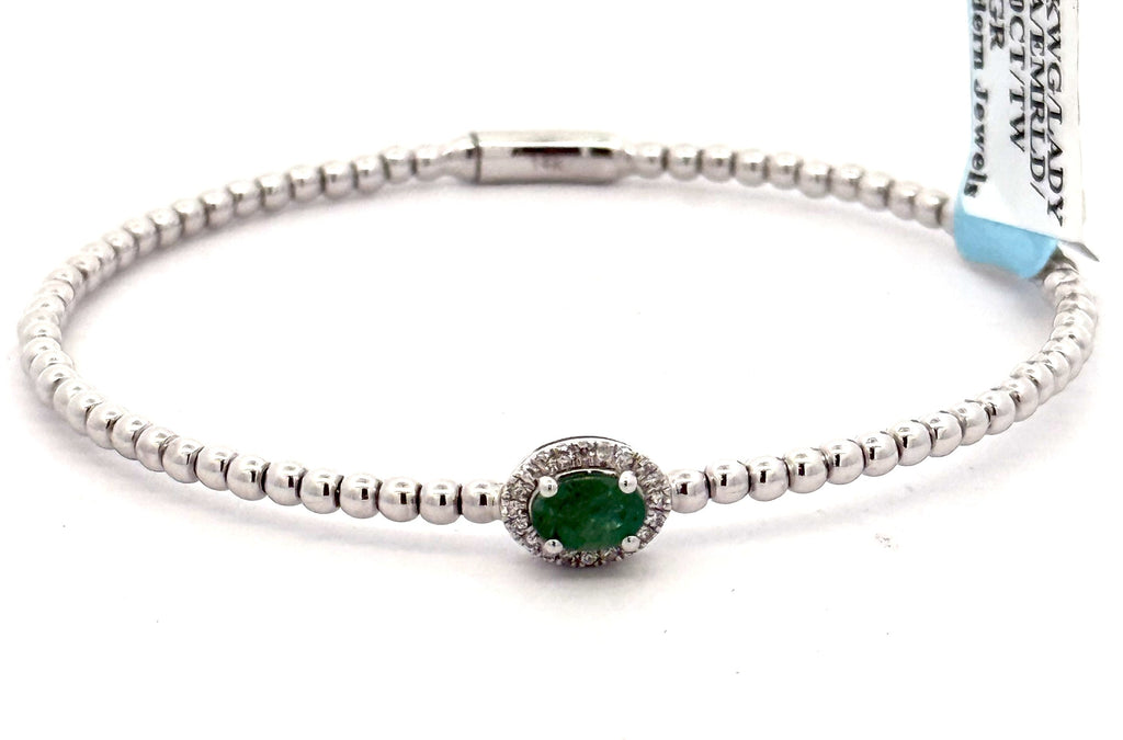14k White Gold 1.00 CT Diamond & Emerald Bangle Bracelet, 6.1gm, S16614