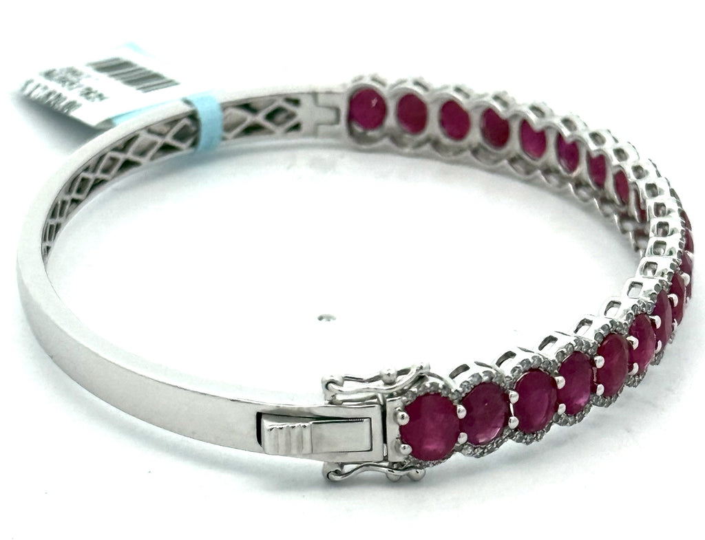 14k White Gold 10.00CT Diamond & Ruby Bangle Bracelet, 15.0g, S16617