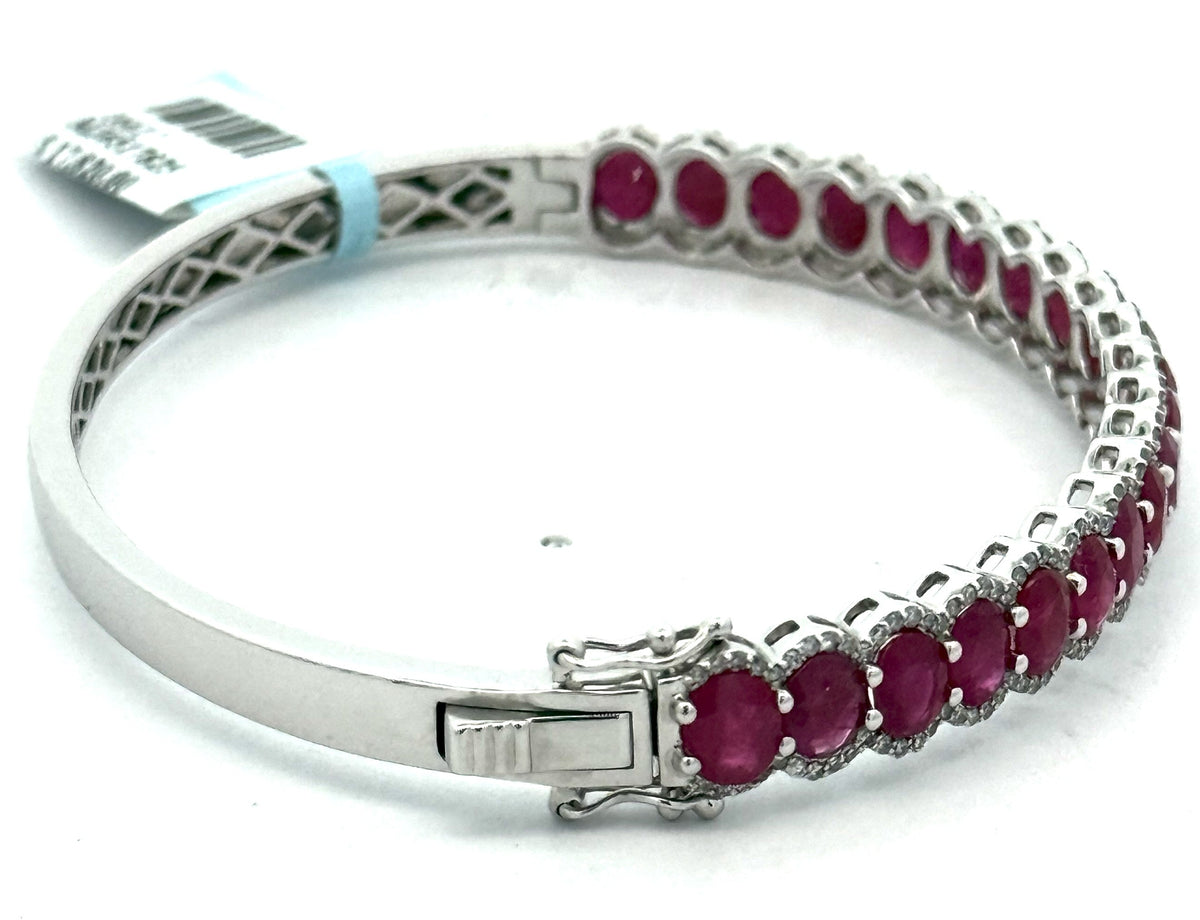 14k White Gold 10.00CT Diamond & Ruby Bangle Bracelet, 15.0g, S16617