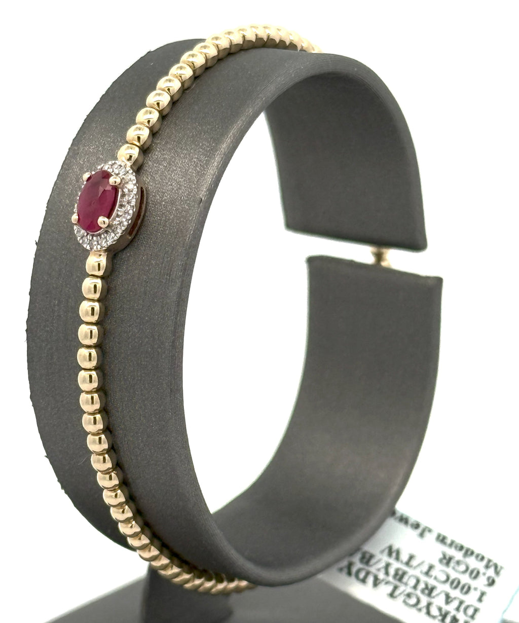 14k Yellow Gold 1.00 CT Diamond & Ruby Bangle Bracelet, 6.0gm, S16613
