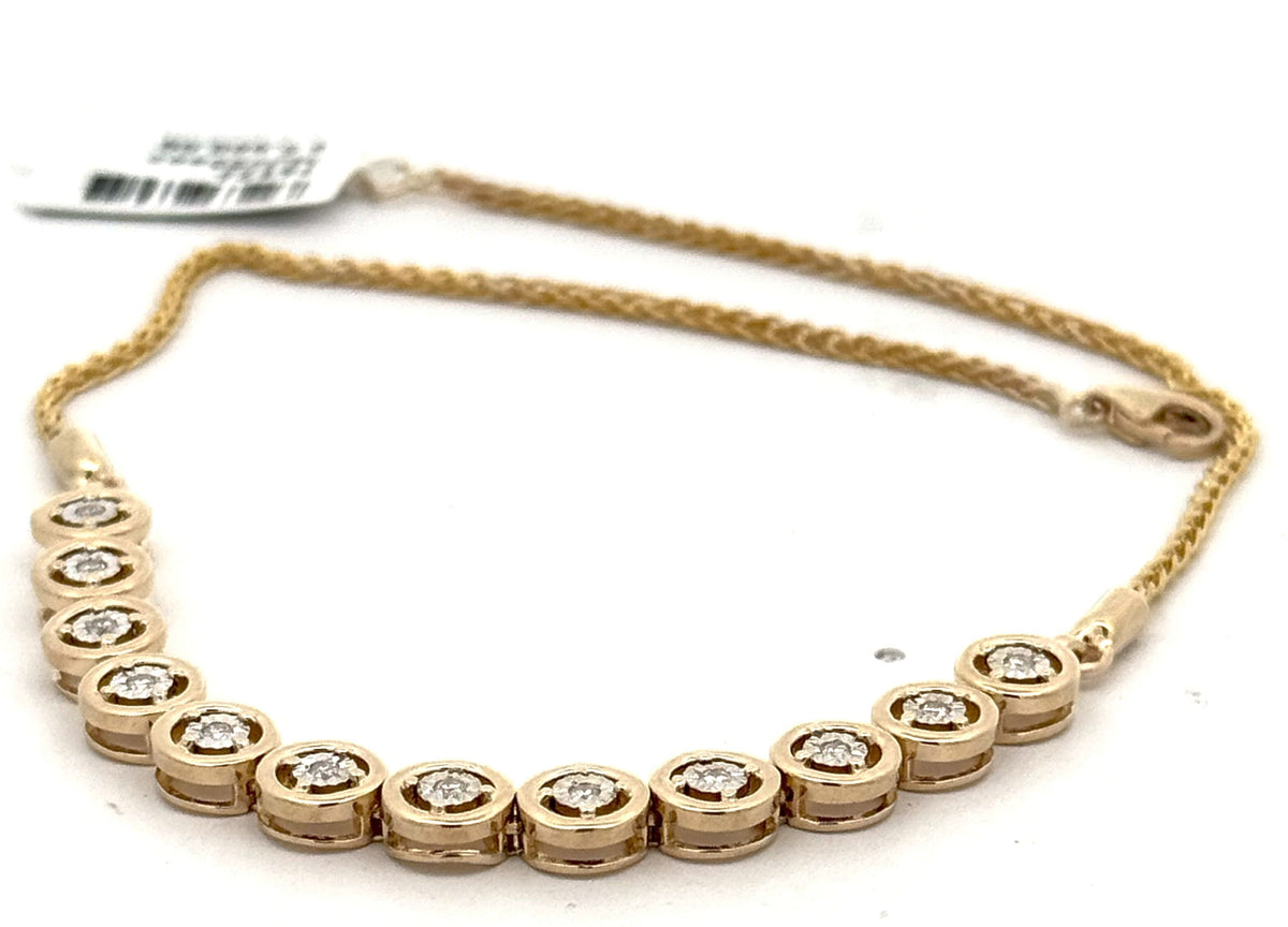 10k Yellow Gold 0.25CT Diamond Anklet Bracelet, 10.5", 7.7g, S16123