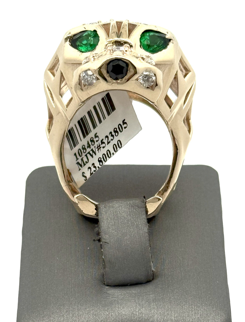 14k Yellow Gold Unisex Ring Panther style with Emerald Eyes and Diamond, S108485