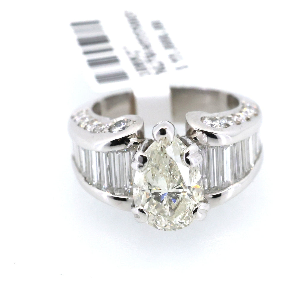 Platinum 3.01 CT Pear Diamond Engagement Ring, 17.1g Size 5.75, S108927