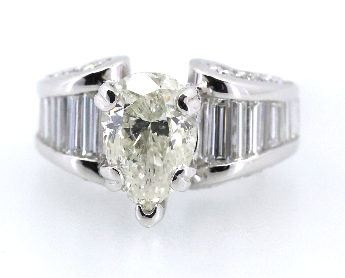 Platinum 3.01 CT Pear Diamond Engagement Ring, 17.1g Size 5.75, S108927
