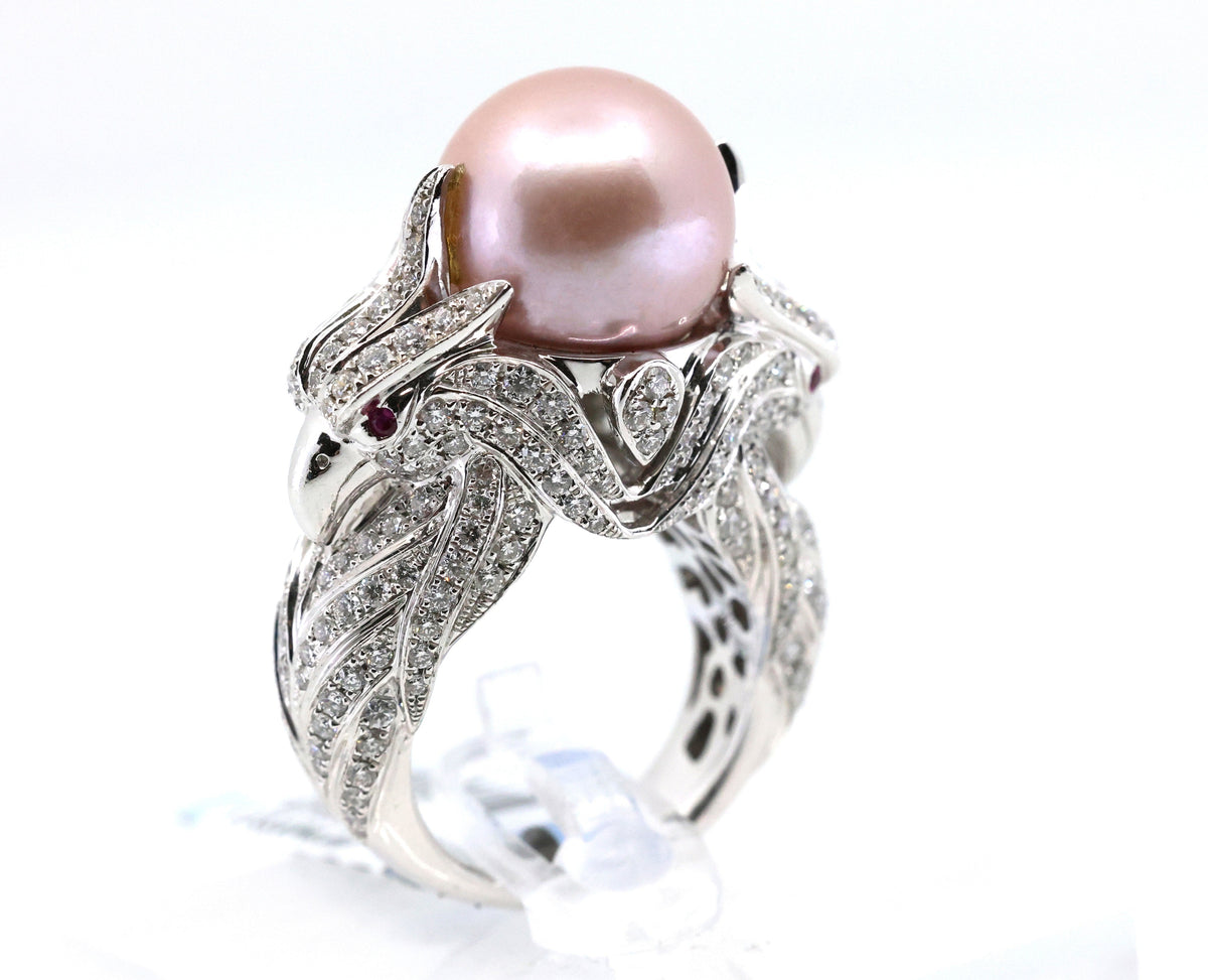 18k White Gold 2.64CT Diamond Birds Ring, 21.2g, Size 7.25, S16893