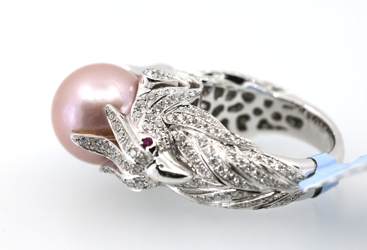 18k White Gold 2.64CT Diamond Birds Ring, 21.2g, Size 7.25, S16893