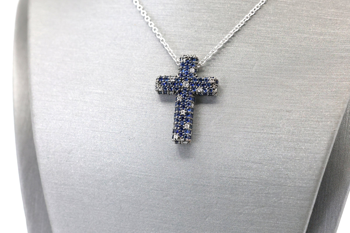 Salvini 18k White Gold Blue Sapphire & Diamonds Cross Pendant