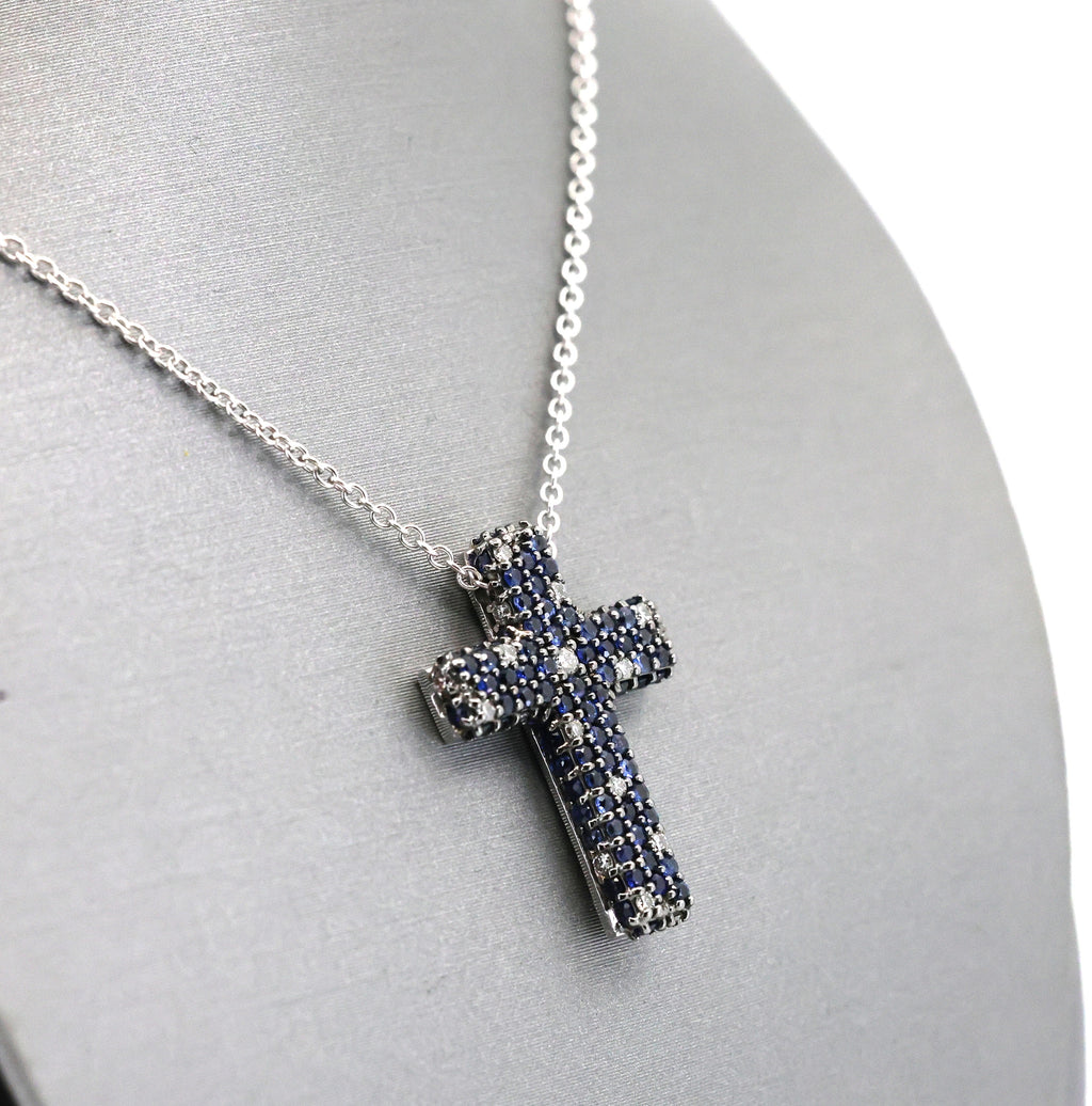 Salvini 18k White Gold Blue Sapphire & Diamonds Cross Pendant
