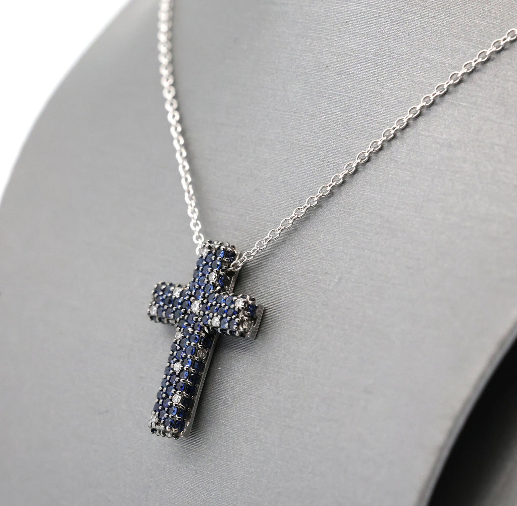 Salvini 18k White Gold Blue Sapphire & Diamonds Cross Pendant