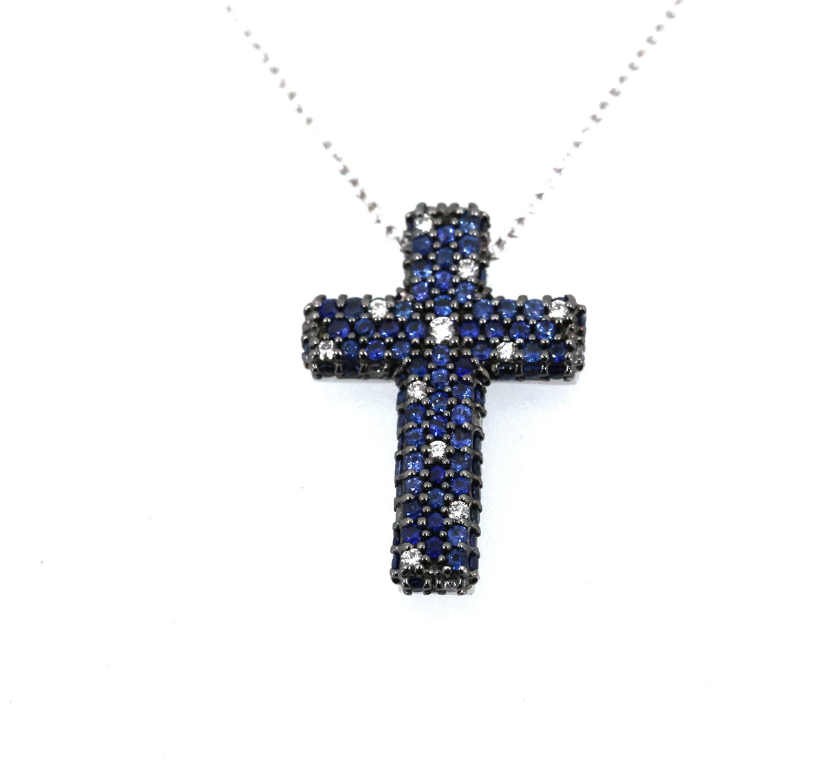 Salvini 18k White Gold Blue Sapphire & Diamonds Cross Pendant