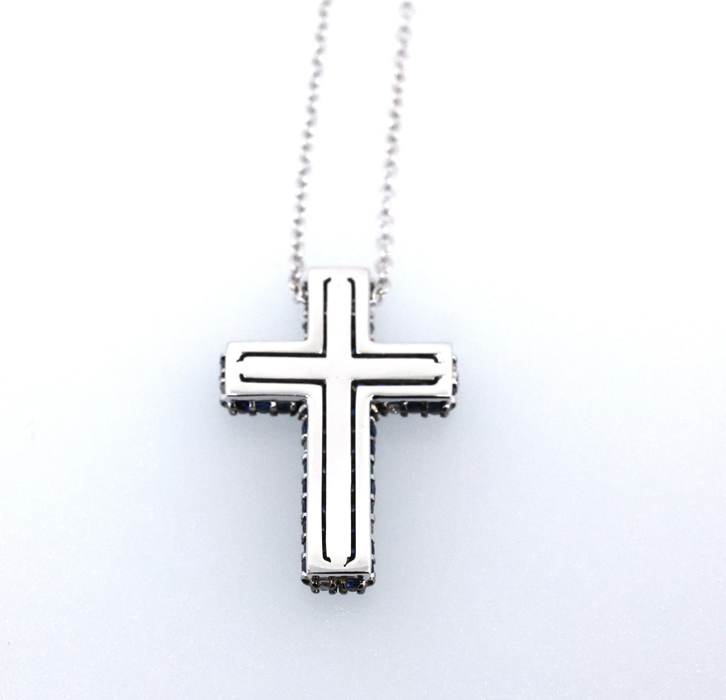 Salvini 18k White Gold Blue Sapphire & Diamonds Cross Pendant