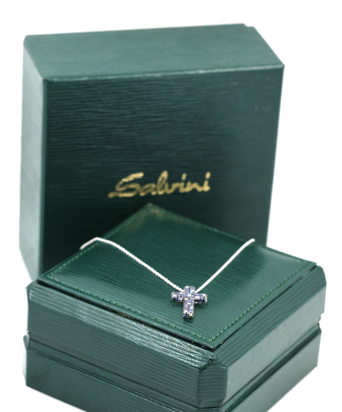 Salvini 18k White Gold Blue Sapphire & Diamonds Cross Pendant