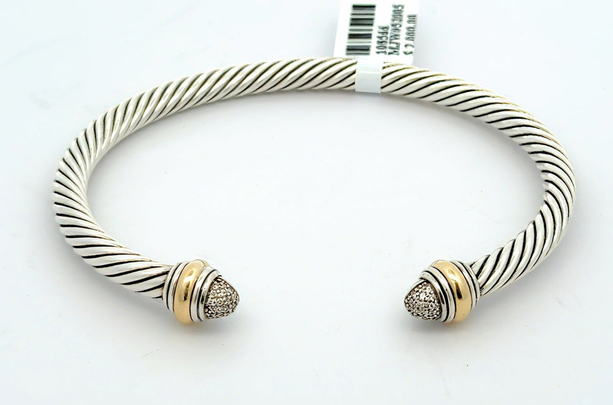 David Yurman 14k Silver Classic Cable Diamond Bracelet and Gold, S108566