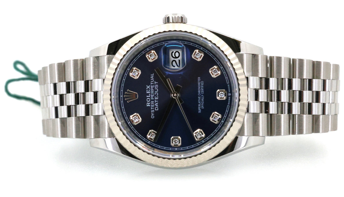 Rolex Datejust 36mm  Steel & White Gold 126234-0037 Blue Diamond Dial, Brand New