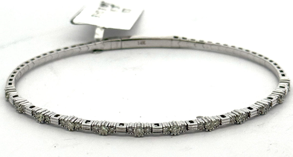 14k White Gold 0.85 CT Diamond Flexible Bangle Bracelet, 6.0gm, S108594