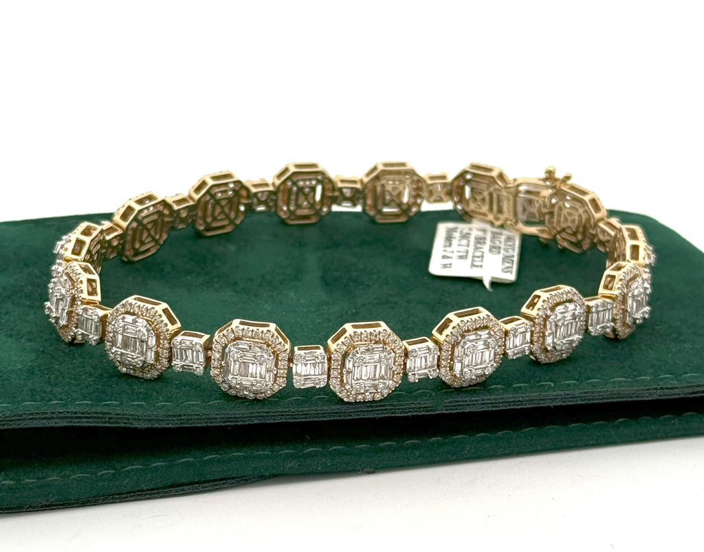 14k Yellow Gold 7.00CT Baguette Diamond Tennis Men's Bracelet, 9", S106104