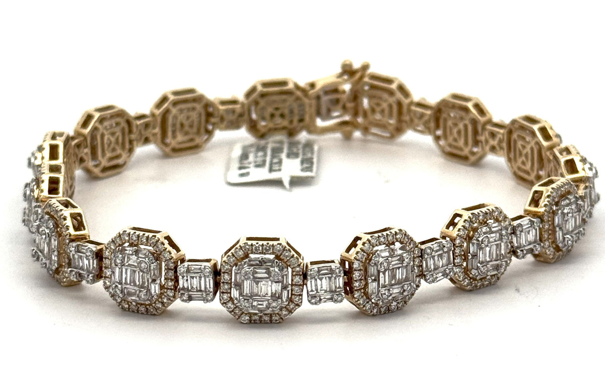 14k Yellow Gold 7.00CT Baguette Diamond Tennis Men's Bracelet, 9", S106104
